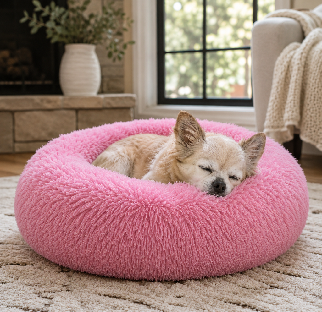 Cozy Nest Calming Bed — a soft, deep burrow where they feel safe