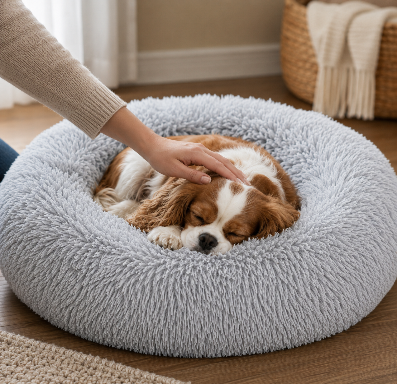 Cozy Nest Calming Bed — a soft, deep burrow where they feel safe