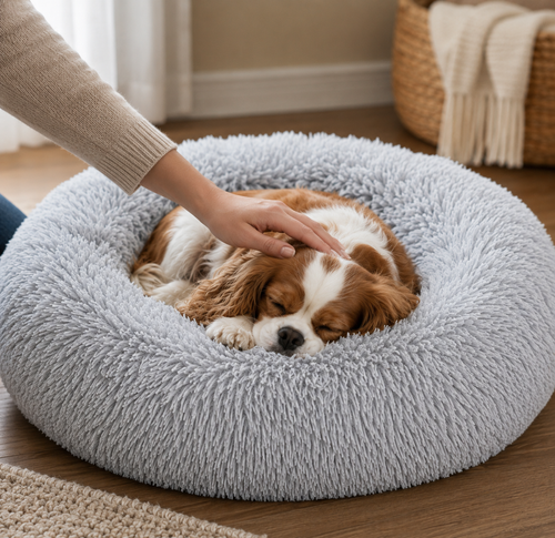 Cozy Nest Calming Bed — a soft, deep burrow where they feel safe