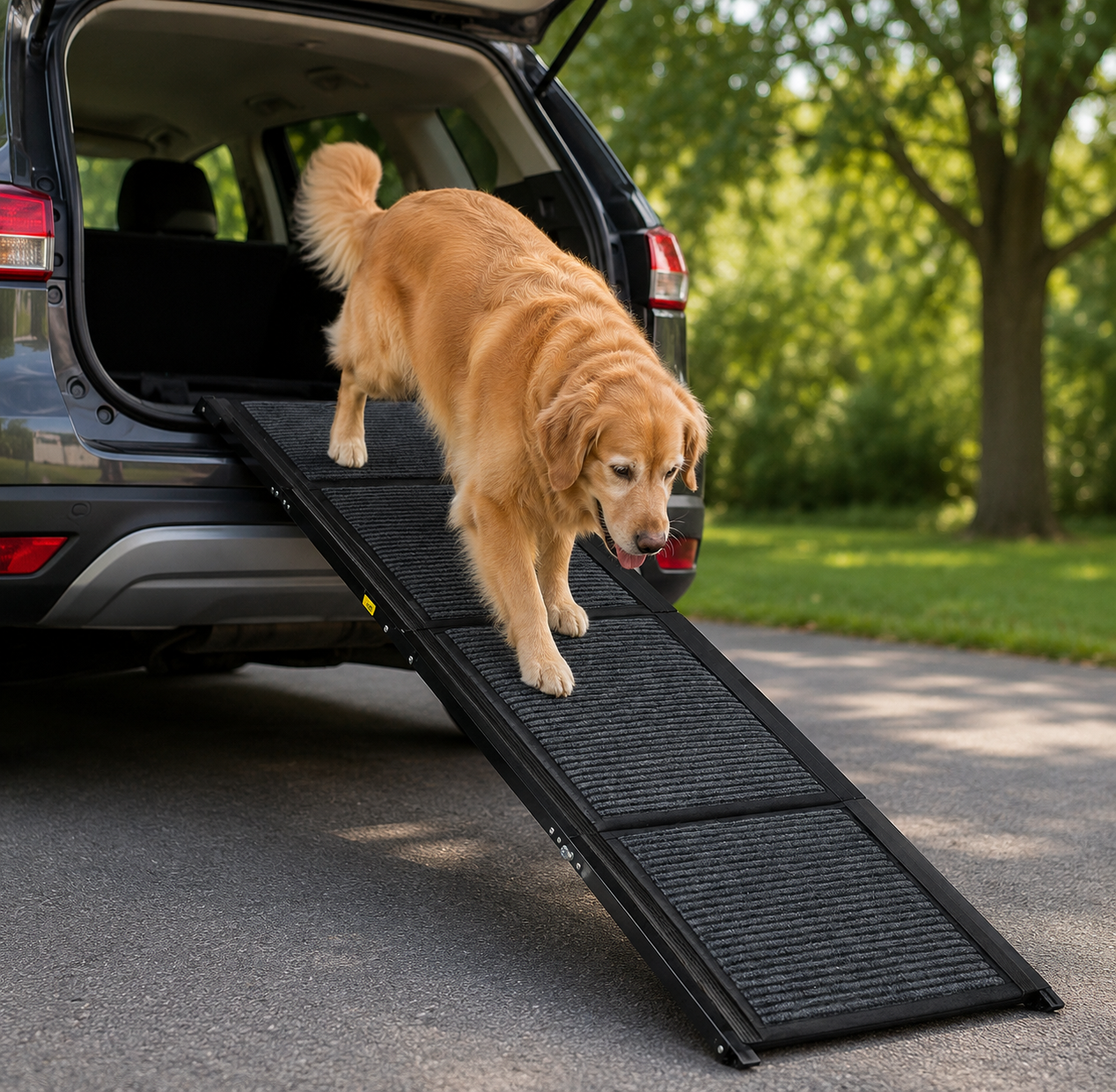 Easy-Climb Folding Car Ramp — no more painful leaps into the car