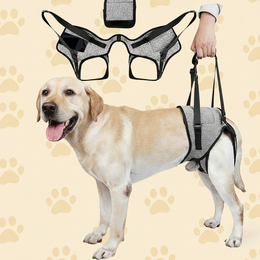 Senior Happy Lab in Harness